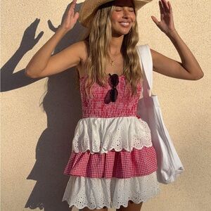 Rosealie Red And White Strapless Mini Dress Pink and White Gingham Dress